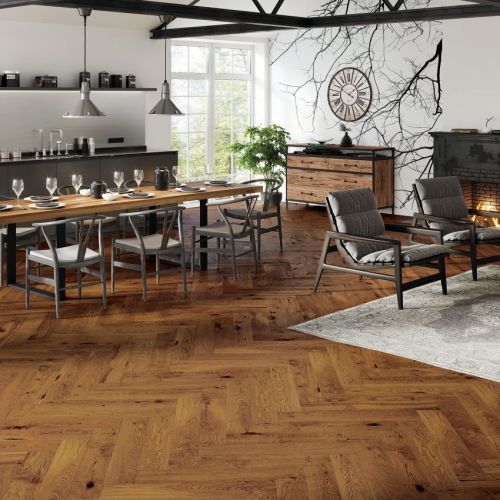 Parquet en Chêne contrecollé Bâton Rompu brossé, vernis mat