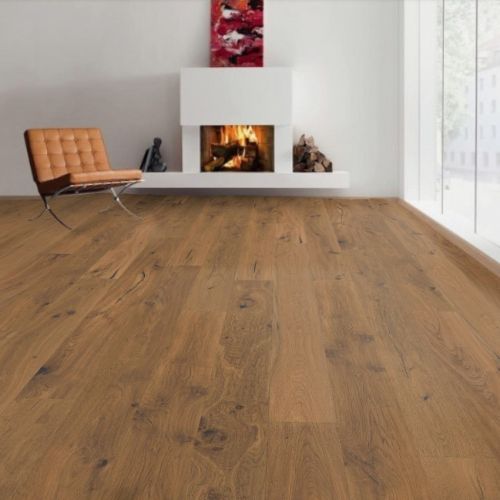Parquet en Chêne contrecollé fumé, vieilli, raboté et brossé main, huilé naturel