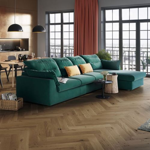 Parquet en Chêne contrecollé Bâton Rompu brossé, huilé